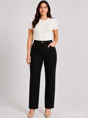NWT St. John Sport Essentials Black Tonal Jacquard Classic Straight Leg Pants 10